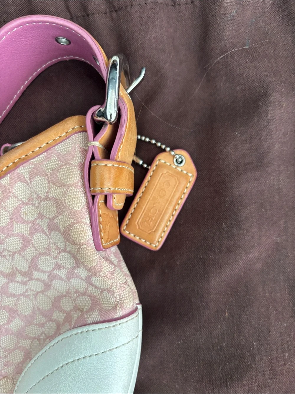 Coach Pink Signature Canvas Hobo with Cream Leather Trim and Tan Accents - Picture 2 of 5